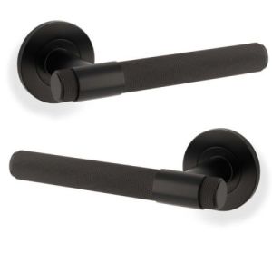 Alexander And Wilks Kingston Knurled Door Handle on Rose 50mm Black