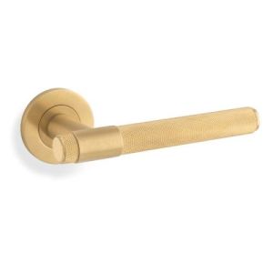 Alexander And Wilks Kingston Knurled Door Handle on Rose 50mm Satin Brass Pvd
