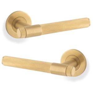 Alexander And Wilks Kingston Knurled Door Handle on Rose 50mm Satin Brass Pvd