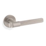 Alexander And Wilks Kingston Knurled Door Handle on Rose 50mm Satin Nickel Pvd