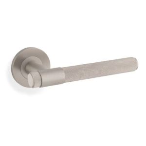 Alexander And Wilks Kingston Knurled Door Handle on Rose 50mm Satin Nickel Pvd