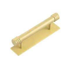Frelan Hoxton Sturt Cabinet Handle on Back Plate 96mm cc Satin Brass HOX450SB-HOX5050SB