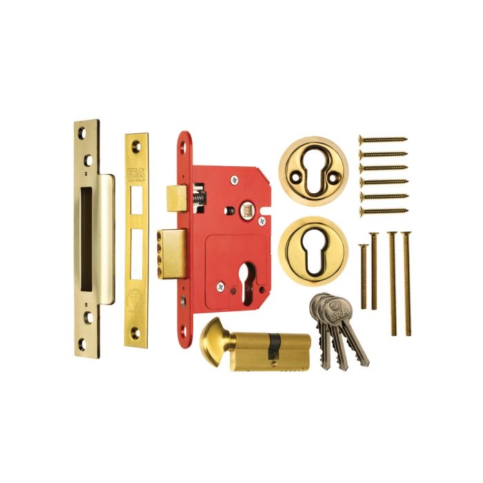 Era Euro Mortice Sashlock Keyless Egress 76mm Complete Polished Brass