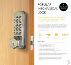 CODELOCKS Mechanical Digital Locks Marine 200 series Mortice Latch Key Override Black Marine Grade - Image 3