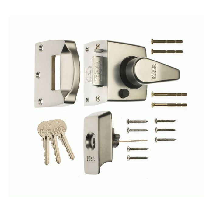 Era 1530-40-1 British Standard Keyless Egress Nightlatch Door Lock 40mm Satin Nickel