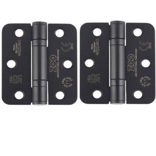 Zoo Hardware ZHSS7667R-MB Grade 11 Hinges – Ball Bearing 76mm x 67mm x 2.5mm Radius Corner – Matt Black