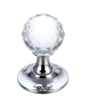 Glass Ball Mortice Knob - Facetted Clear - 50mm