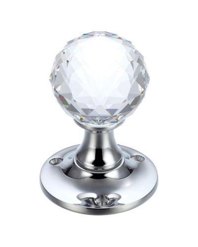 Glass Ball Mortice Knob – Facetted Clear – 50mm
