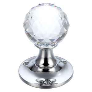 Glass Ball Mortice Knob – Facetted Clear – 50mm