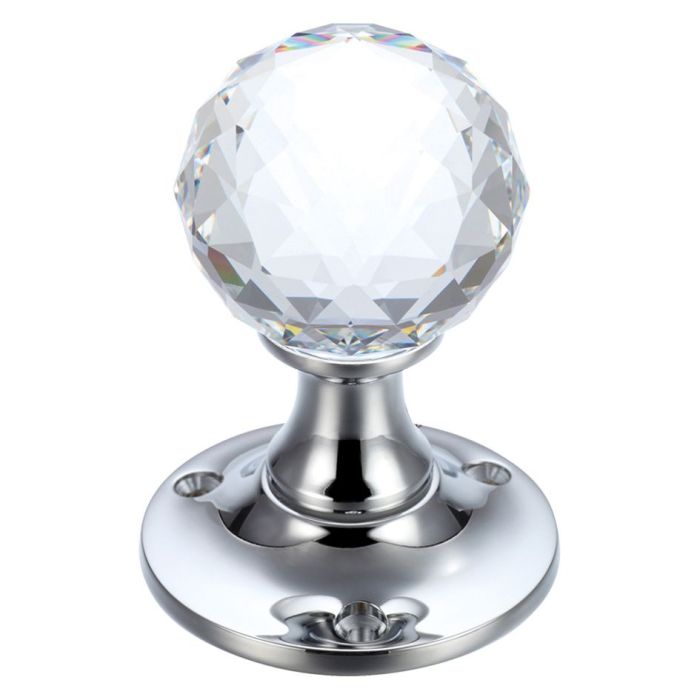 Glass Ball Mortice Knob – Facetted Clear – 50mm