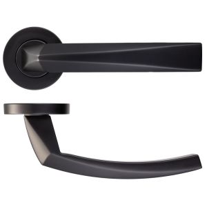 Hydra Lever On Round Rose, Powder Coat Black (sold in pairs)