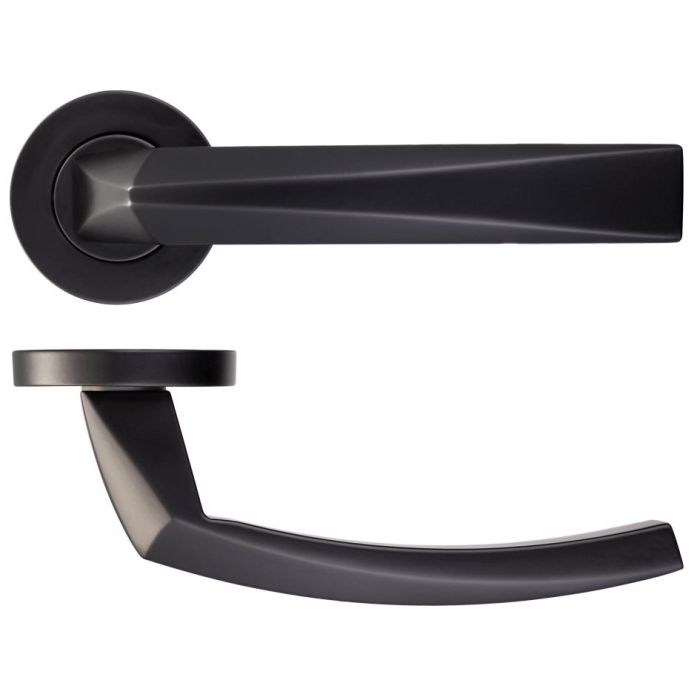 Hydra Lever On Round Rose, Powder Coat Black (sold in pairs)