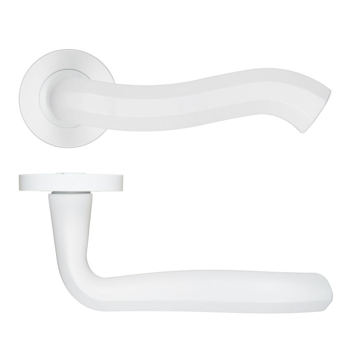 Rococo Lever On Round Rose Powder Coat White