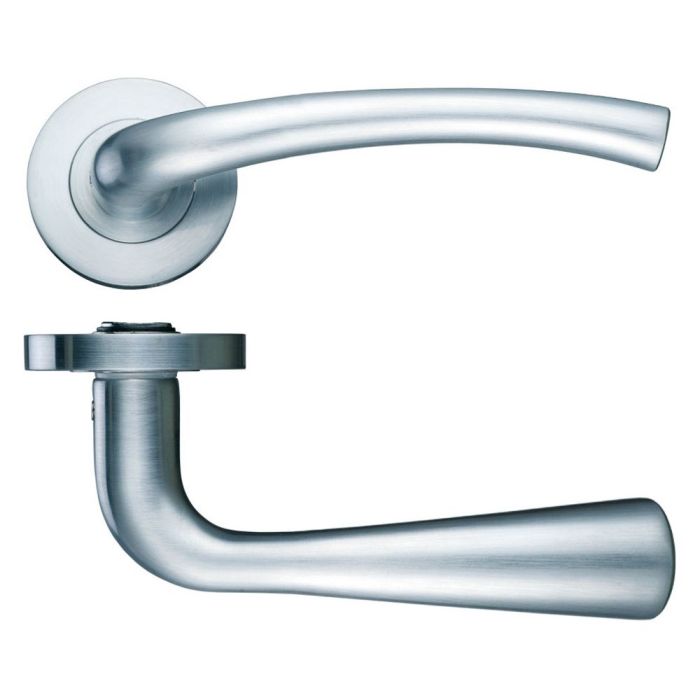 Assisi lever on round rose Satin Nickel