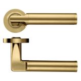 Milan lever on round rose Favo Satin Brass