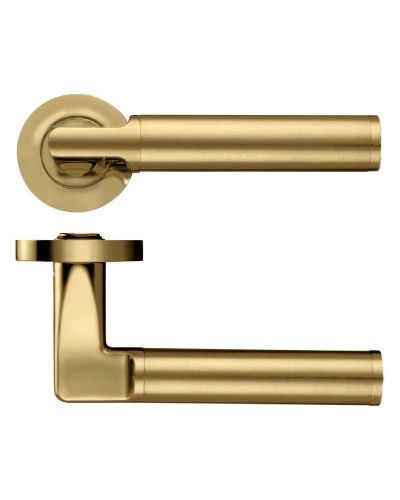 Milan lever on round rose Favo Satin Brass