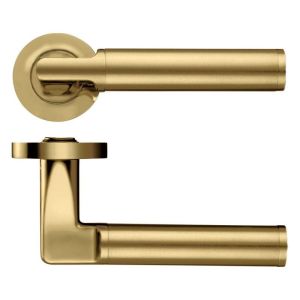 Milan lever on round rose Favo Satin Brass
