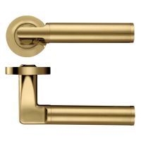 Milan lever on round rose Favo Satin Brass