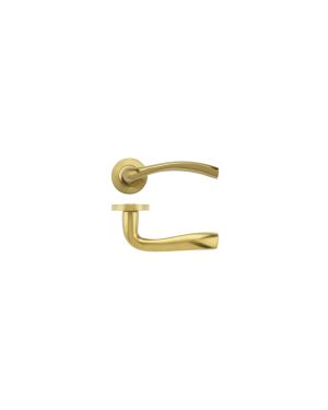Siena lever on round rose Favo Satin Brass