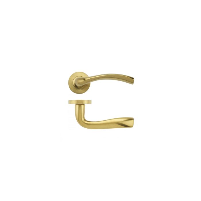 Siena lever on round rose Favo Satin Brass