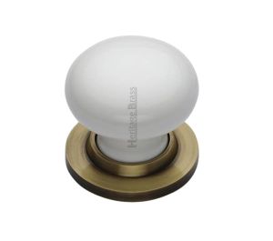 Heritage Brass White Porcelain Mortice Door Knobs, Antique Brass Rose  (sold in pairs)