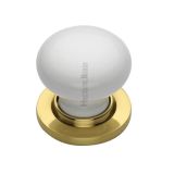 Heritage Brass White Porcelain Mortice Door Knobs, Polished Brass Rose (sold in pairs)
