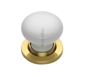 Heritage Brass White Porcelain Mortice Door Knobs, Polished Brass Rose (sold in pairs)