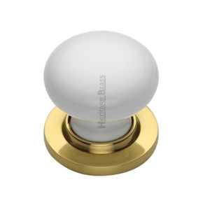 Heritage Brass White Porcelain Mortice Door Knobs, Polished Brass Rose (sold in pairs)
