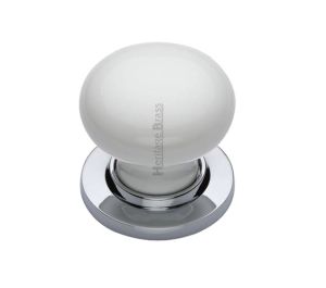 Heritage Brass White Porcelain Mortice Door Knobs, Polished Chrome Rose  (sold in pairs)
