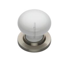 Heritage Brass White Porcelain Mortice Door Knobs, Satin Nickel Rose  (sold in pairs)
