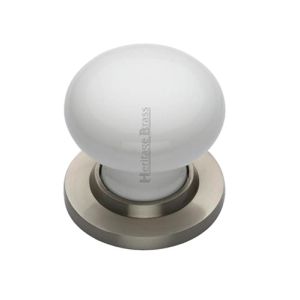 Heritage Brass White Porcelain Mortice Door Knobs, Satin Nickel Rose (sold in pairs)