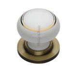 Heritage Brass Gold Line White Porcelain Mortice Door Knobs, Antique Brass Rose (sold in pairs)