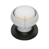 Heritage Brass Gold Line White Porcelain Mortice Door Knobs, Matt Bronze Rose  (sold in pairs)