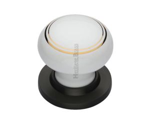 Heritage Brass Gold Line White Porcelain Mortice Door Knobs, Matt Bronze Rose  (sold in pairs)