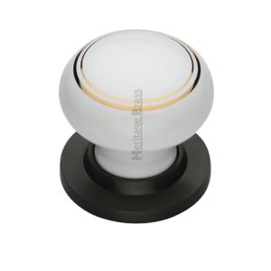 Heritage Brass Gold Line White Porcelain Mortice Door Knobs, Matt Bronze Rose  (sold in pairs)