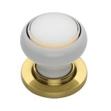 Heritage Brass Gold Line White Porcelain Mortice Door Knobs, Polished Brass Rose  (sold in pairs)