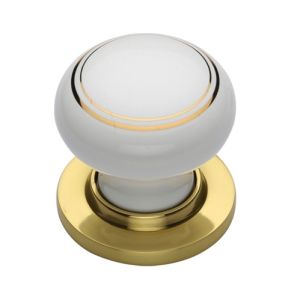 Heritage Brass Gold Line White Porcelain Mortice Door Knobs, Polished Brass Rose  (sold in pairs)