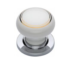 Heritage Brass Gold Line White Porcelain Mortice Door Knobs, Polished Chrome Rose  (sold in pairs)