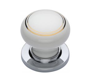 Heritage Brass Gold Line White Porcelain Mortice Door Knobs, Polished Chrome Rose (sold in pairs)