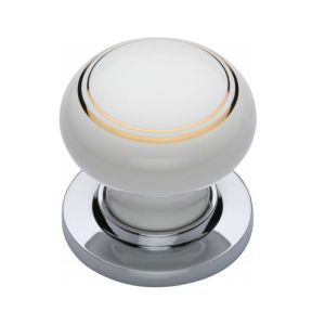 Heritage Brass Gold Line White Porcelain Mortice Door Knobs, Polished Chrome Rose (sold in pairs)