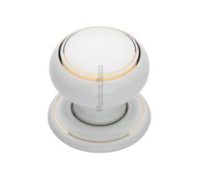 Heritage Brass Gold Line White Porcelain Mortice Door Knobs, Porcelain Rose (sold in pairs)