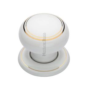 Heritage Brass Gold Line White Porcelain Mortice Door Knobs, Porcelain Rose (sold in pairs)