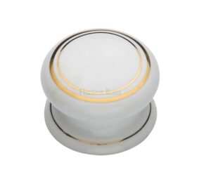 Heritage Brass Porcelain Cupboard Knobs (32mm Or 38mm), White With Gold Line