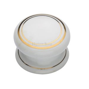 Heritage Brass Porcelain Cupboard Knobs (32mm Or 38mm), White With Gold Line