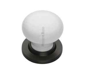 Heritage Brass White Crackle Porcelain Mortice Door Knobs, Matt Bronze Rose  (sold in pairs)