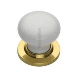 Heritage Brass White Crackle Porcelain Mortice Door Knobs, Polished Brass Rose  (sold in pairs)