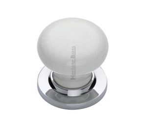 Heritage Brass White Crackle Porcelain Mortice Door Knobs, Polished Chrome Rose -(sold in pairs)