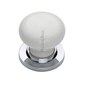 Heritage Brass White Crackle Porcelain Mortice Door Knobs, Polished Chrome Rose (sold in pairs)