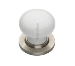 Heritage Brass White Crackle Porcelain Mortice Door Knobs, Satin Nickel Rose  (sold in pairs)