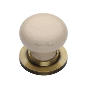 Heritage Brass Cream Crackle Porcelain Mortice Door Knobs, Antique Brass Rose  (sold in pairs)